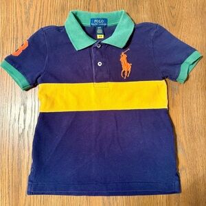 Polo by Ralph Lauren Toddler Boy Big Pony Navy Blue and Yellow Polo Shirt